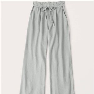 Full length linen tailored wide leg pants